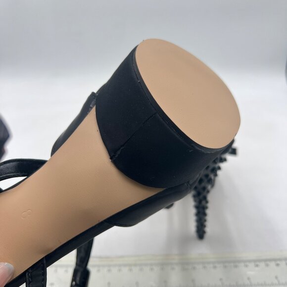 FSJ Black Sexy Open Toe Ankle Strap Platform Sandals High Heel with Rivets Shoes - Picture 6 of 8